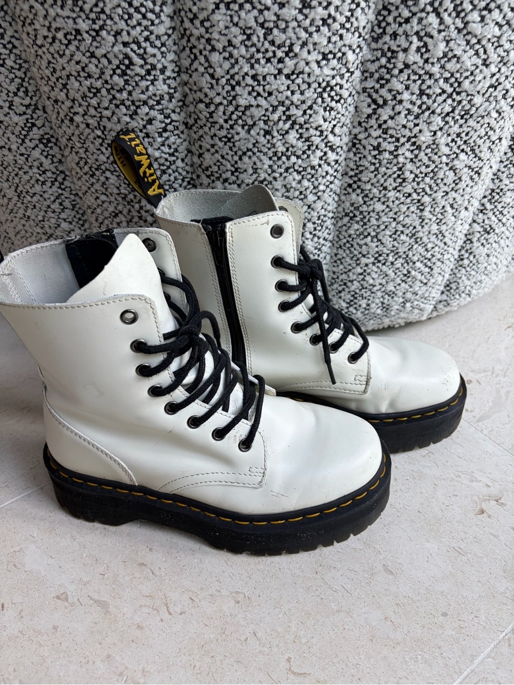Dr. Martens White Lace-Up Combat Boots with Side Zip